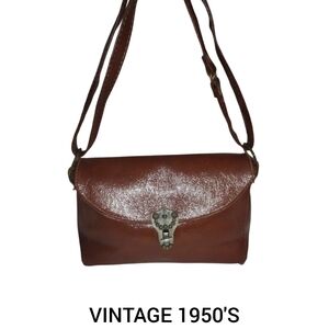 Vintage 1950's Brown Patent Leather Shoulder Bag Purse